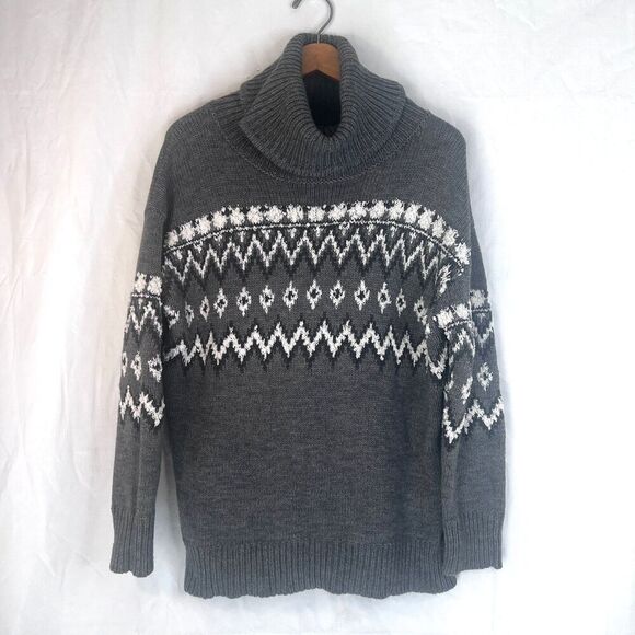 Keren Hart Knit Turtleneck Fair Isle Sweater Nordic Ski Timeless Size Large Gray - Picture 10 of 10